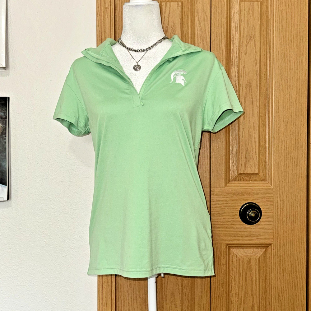 Straight Down Michigan State Spartans Polo Shirt Womens Medium Green Quarter Zip